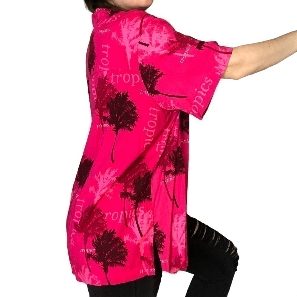 Havana Jacks Cafe Tropical Hawaiian Button Short Sleeve Shirt Pink palm tree - Picture 6 of 8